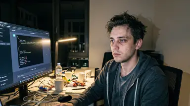 Tired Programmer at Night Desk