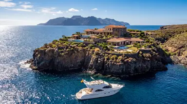 cliffside villa with yacht and ocean view