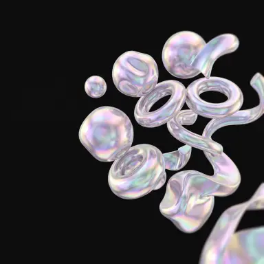 Iridescent holographic chrome 3D shapes, Solid Black & Iridescent