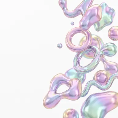 Iridescent holographic chrome 3D shapes, Solid White & Iridescent