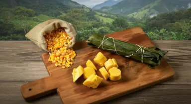 corn and traditional food on wooden board