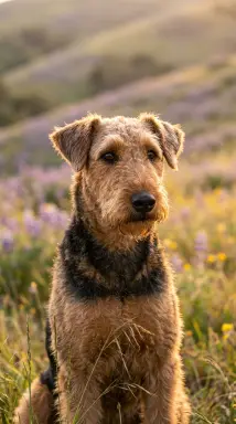 airedale terrier in lavender meadow