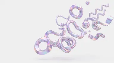 Iridescent holographic chrome 3D shapes, Solid White & Iridescent
