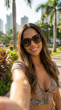 Woman Taking Selfie in City Park