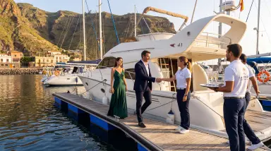 yacht dock welcome scene