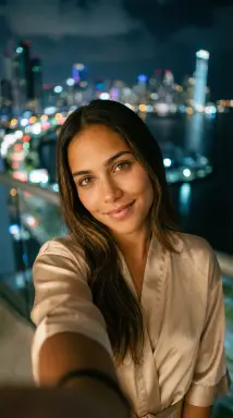 Night Cityscape Selfie with Urban Lights