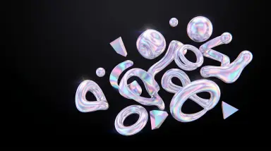 Iridescent holographic chrome 3D shapes, Solid Black & Iridescent