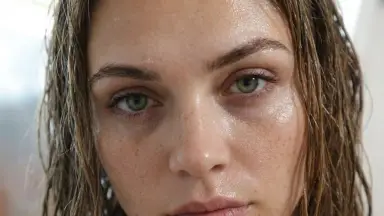 wet hair closeup portrait of woman