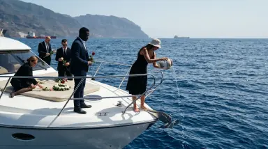 yacht ceremony with floral arrangements
