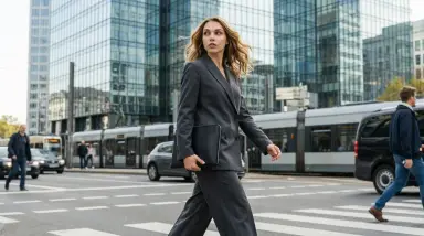 businesswoman crossing city street